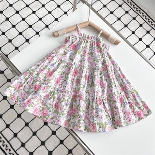 Váy 2 dây 3 tùng 1011 hoa hồng