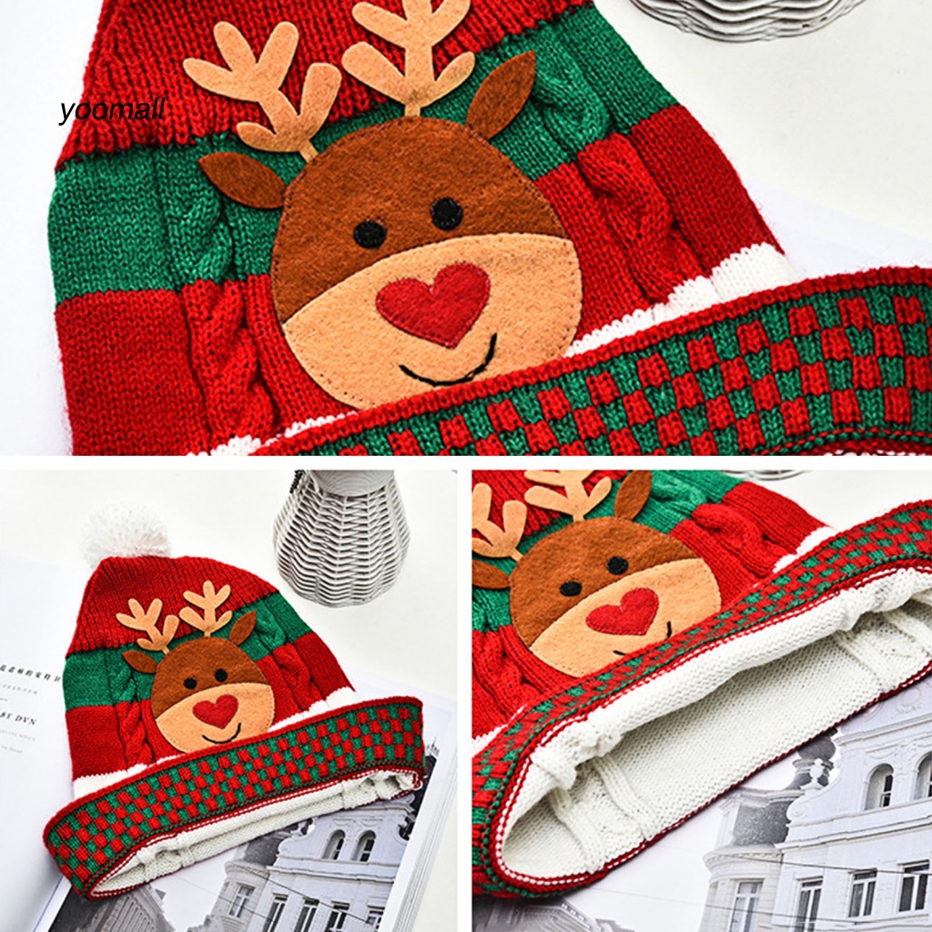 Mũ Beanie Dệt Kim Đính Banh Lông Chủ Đề Giáng Sinh Cho Người Lớn Và Trẻ Em