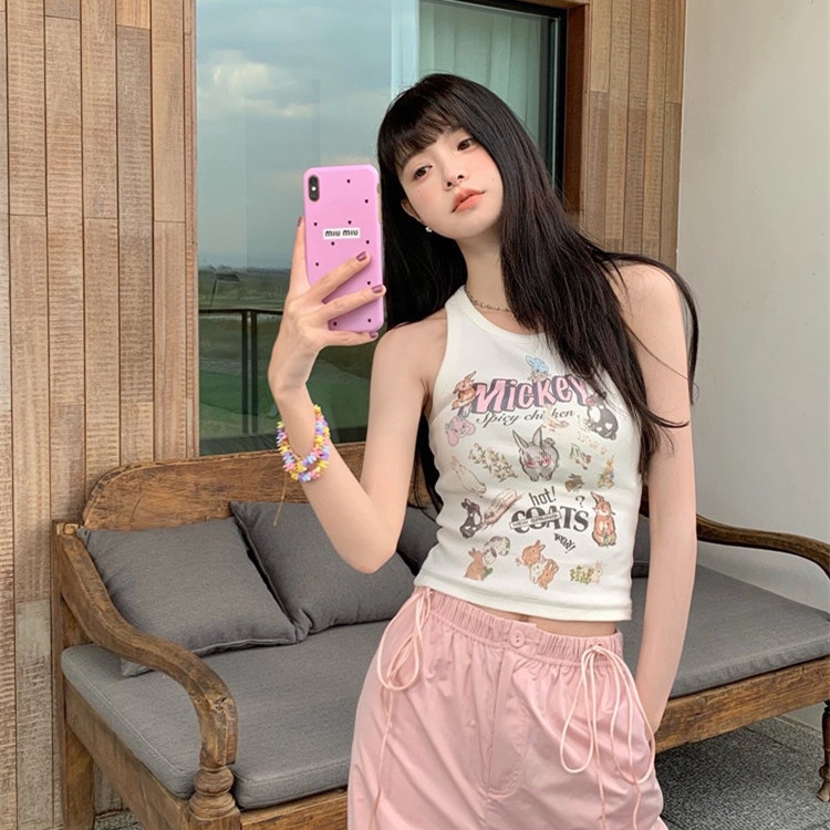 COZOK Áo Sát Nách Dáng Ôm In Hoạt Hình Thời Trang Trẻ Trung