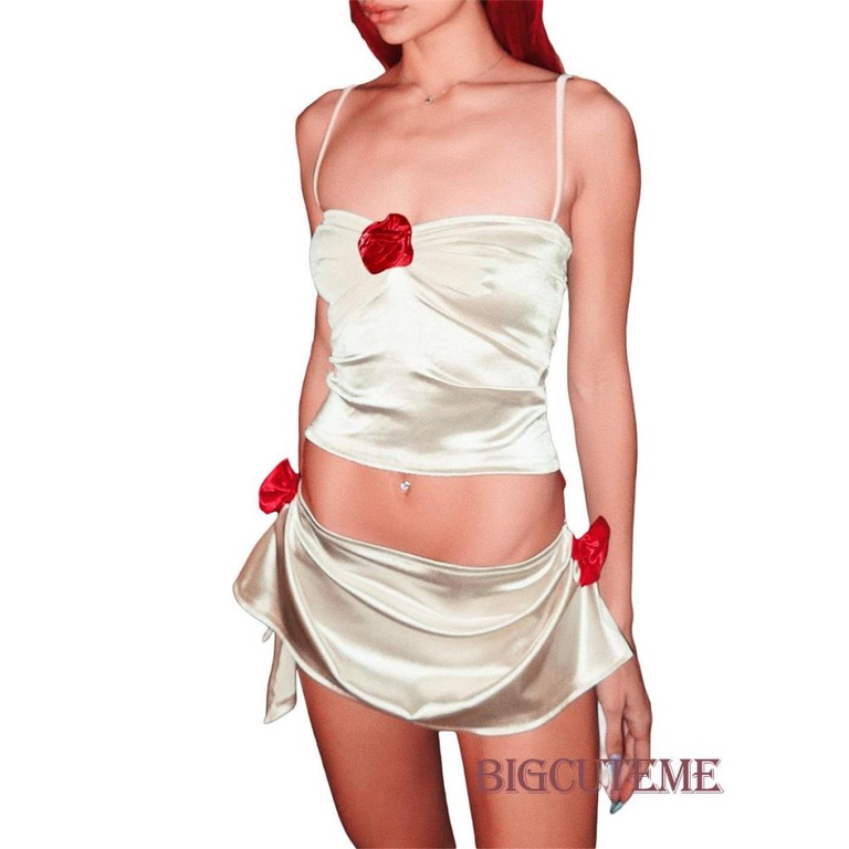 Bộ Trang Phục 2 Mảnh Gồm Áo Croptop Trễ Vai Không Tay In Hoa + Chân Váy Quấn Thời Trang Nữ