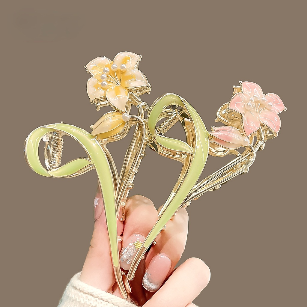 Kẹp Tóc Hình Hoa Tráng Men Bằng Hợp Kim Siêu Nhẹ Thời Trang Cho Nữ