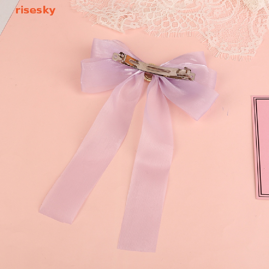 Kẹp Tóc Nơ Ruy Băng Màu Trơn Phong Cách Vintage Thanh Lịch Cho Nữ