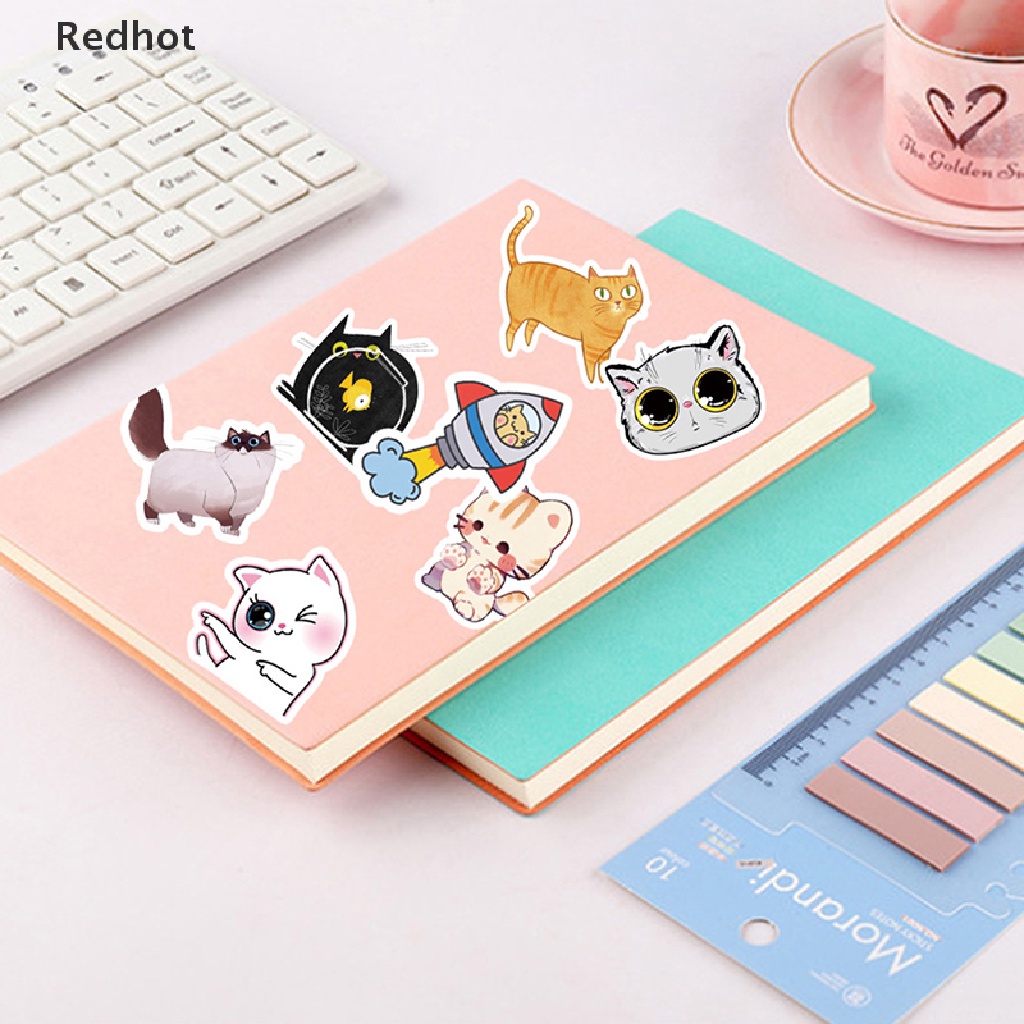 Bộ 50 Miếng Dán Trang Trí Tủ Lạnh / Giày Trượt Patin Hình Mèo Hoạt Hình Dễ Thương Chống Thấm Nước