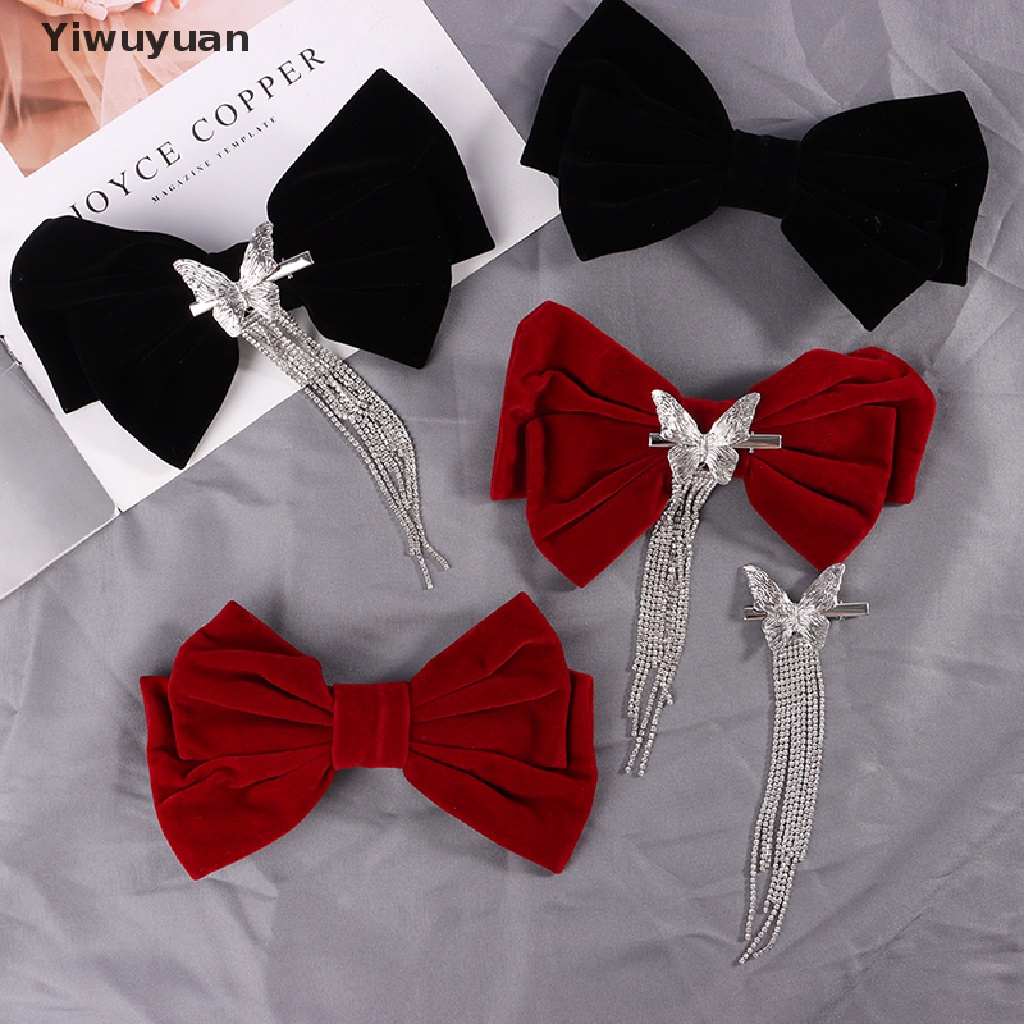 < Yiwuyuan > Trâm Cài Tóc Nơ Nhung Đính Đá Phối Tua Rua Kiểu Hàn Quốc Thủ Công Cho Bé Gái Giảm Giá