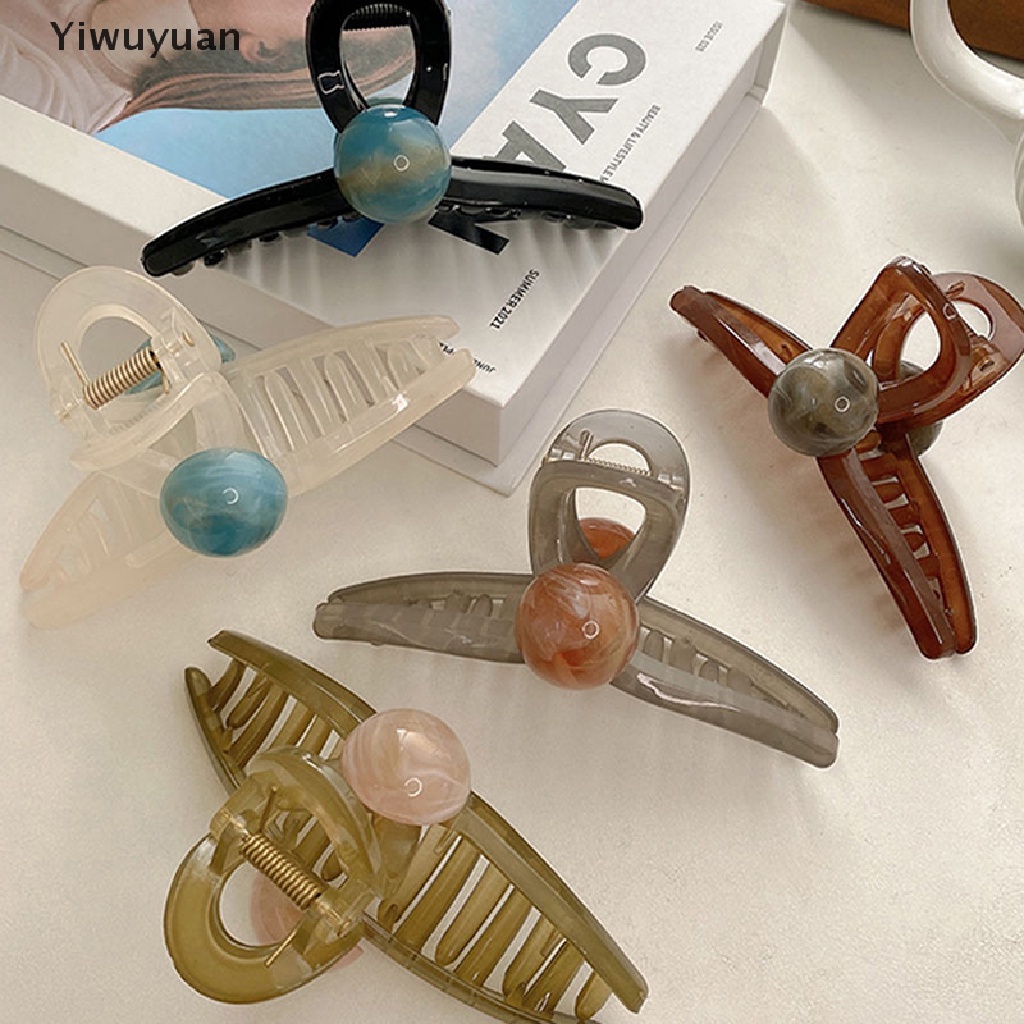 < Yiwuyuan > Kẹp Tóc Dạng Thạch Đính Hạt Nhựa Acrylic Màu Trơn Dễ Thương Phong Cách Hàn Quốc Cho Bé Gái