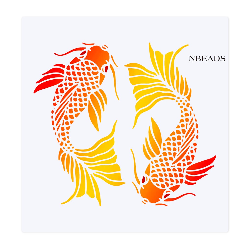 1 Khuôn Vẽ Cá Koi Hình Vuông Bằng Nhựa (11.8x11.8inch) Trang Trí Tường Sàn Gỗ
