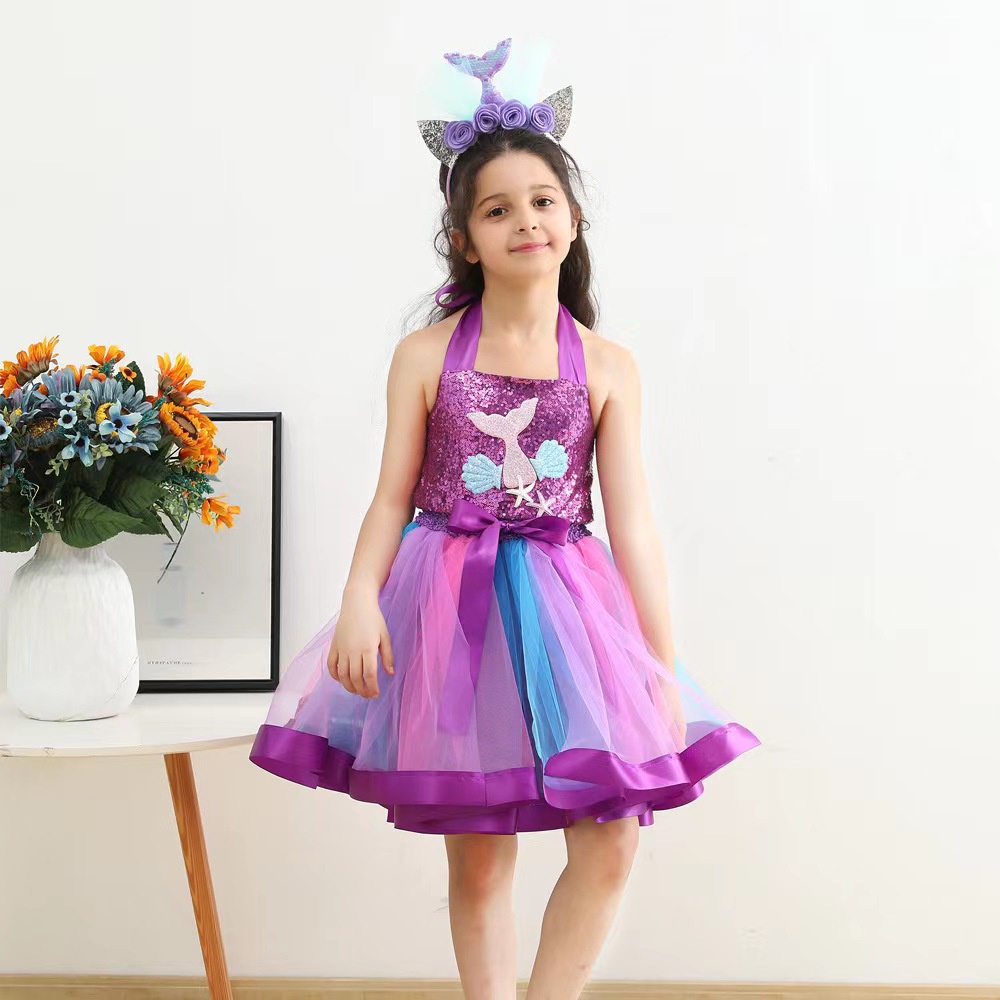 Đầm Công Chúa Tiên Cá Đính Kim Sa + Lớp Lót Công Chúa Cho Bé Gái