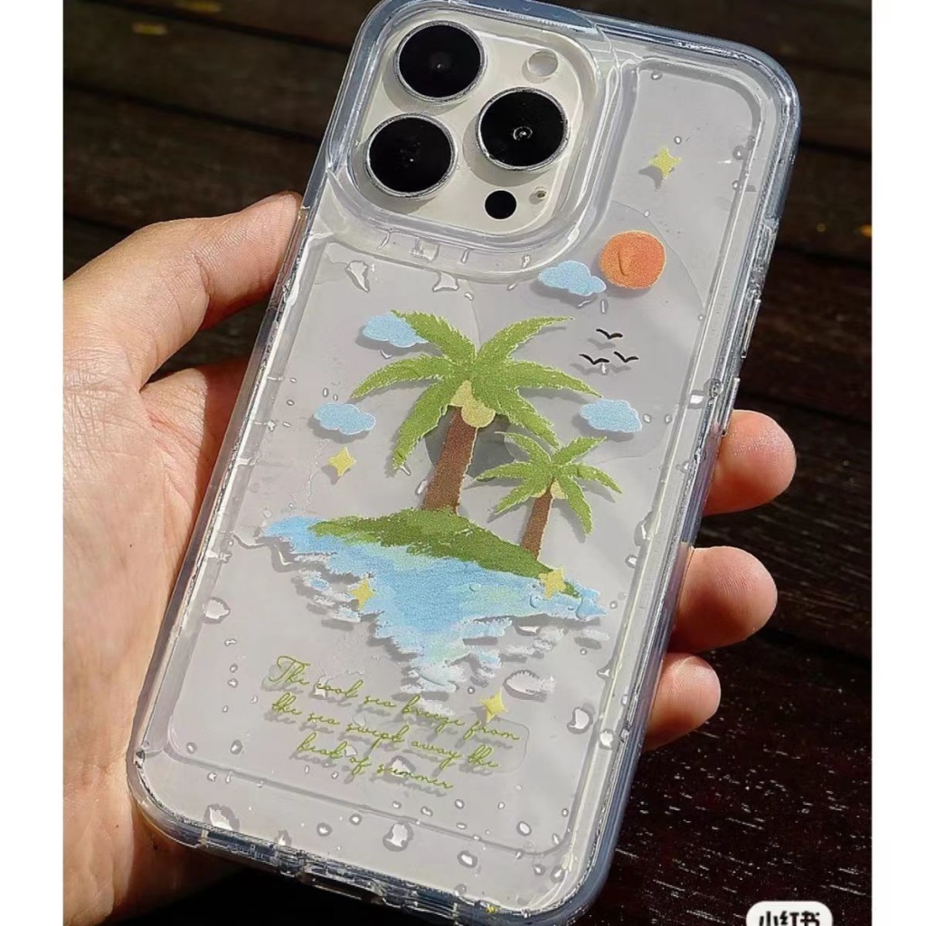 ✅Ốp Điện Thoại Trong Suốt Họa Tiết Hòn Đảo Dừa Cho Iphone 13plus 8pro 14 / / 11 xs / / Promax7 Xr12