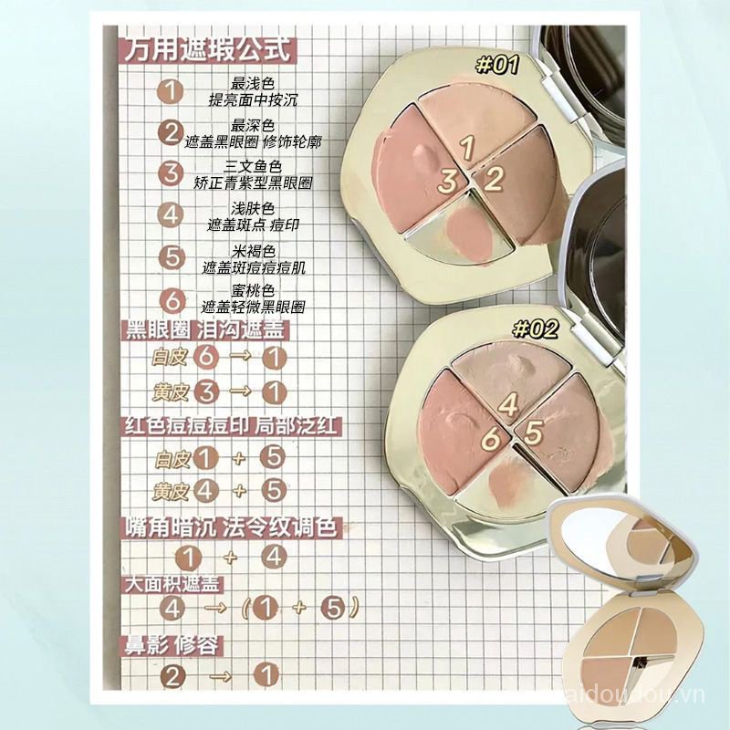 Bảng Kem Che Khuyết Điểm Ba Màu Che Phủ Đốm Mụn Và Quầng Thâm Làm Sáng Da