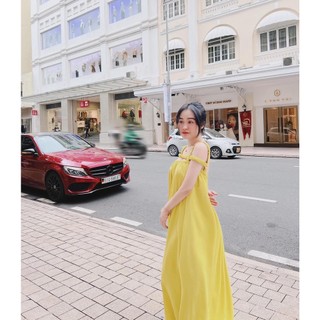 Đầm lụa trơn dây chun    