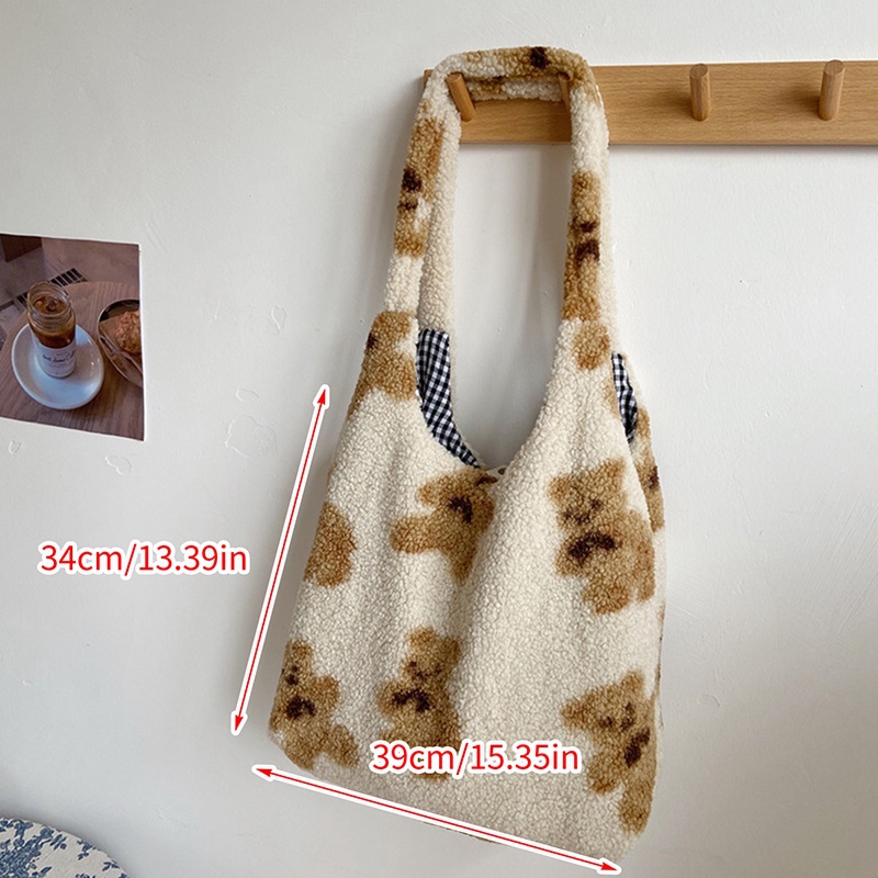 Fancy Túi Tote Đeo Vai Bằng Vải Bông Mềm Mại Sức Chứa Lớn Hình Gấu Dễ Thương Giữ Ấm Cho Nữ