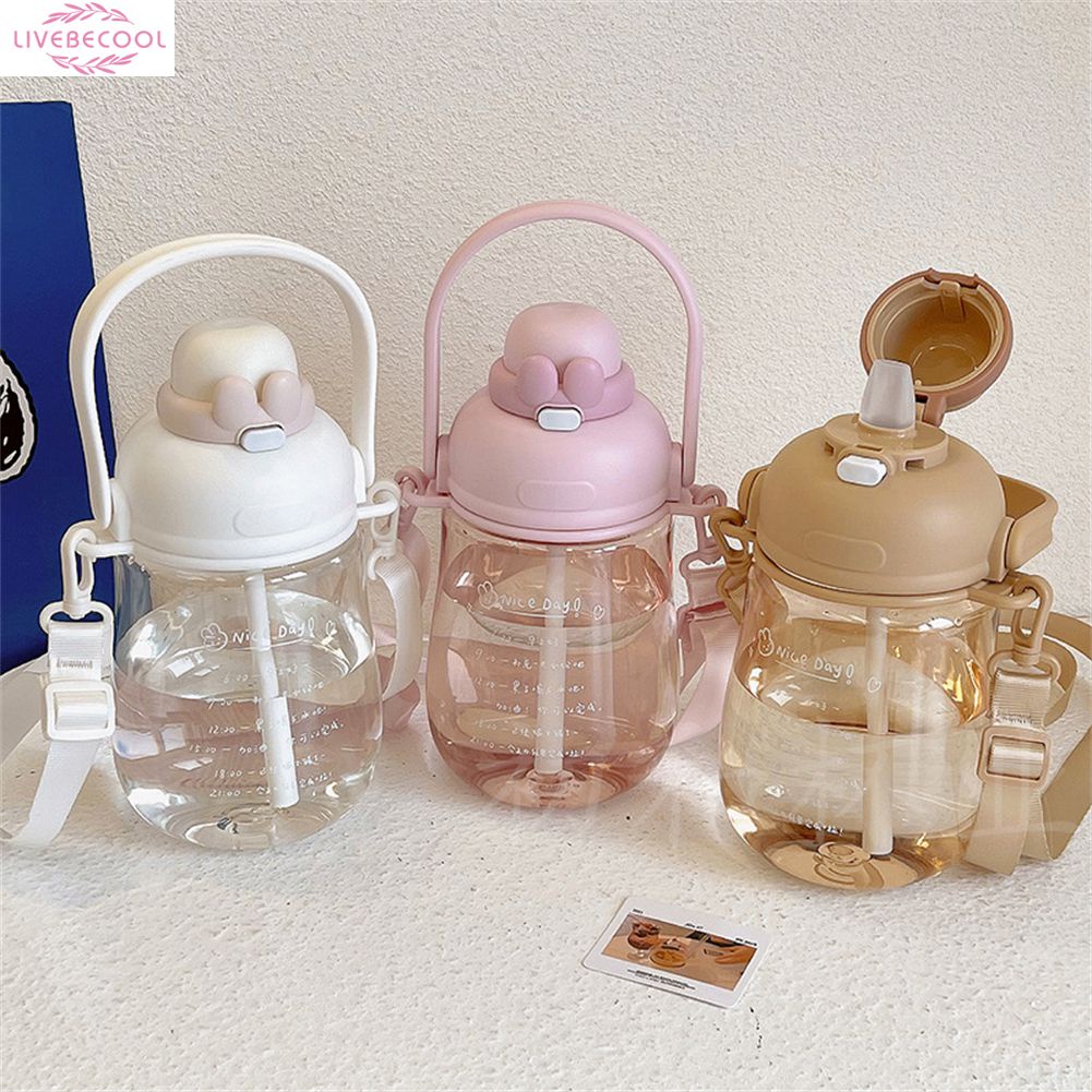 Cốc Nước Hoạt Hình Dễ Thương 1100Ml Bình Nhựa Có Ống Hút Giá Trị Cao Cho Bé Gái Bụng To Thắt Nơ Cốc Sữa Tiện Dụng Dễ Mang Theo Dung Tích Lớn Cho Trẻ Em Livebecool