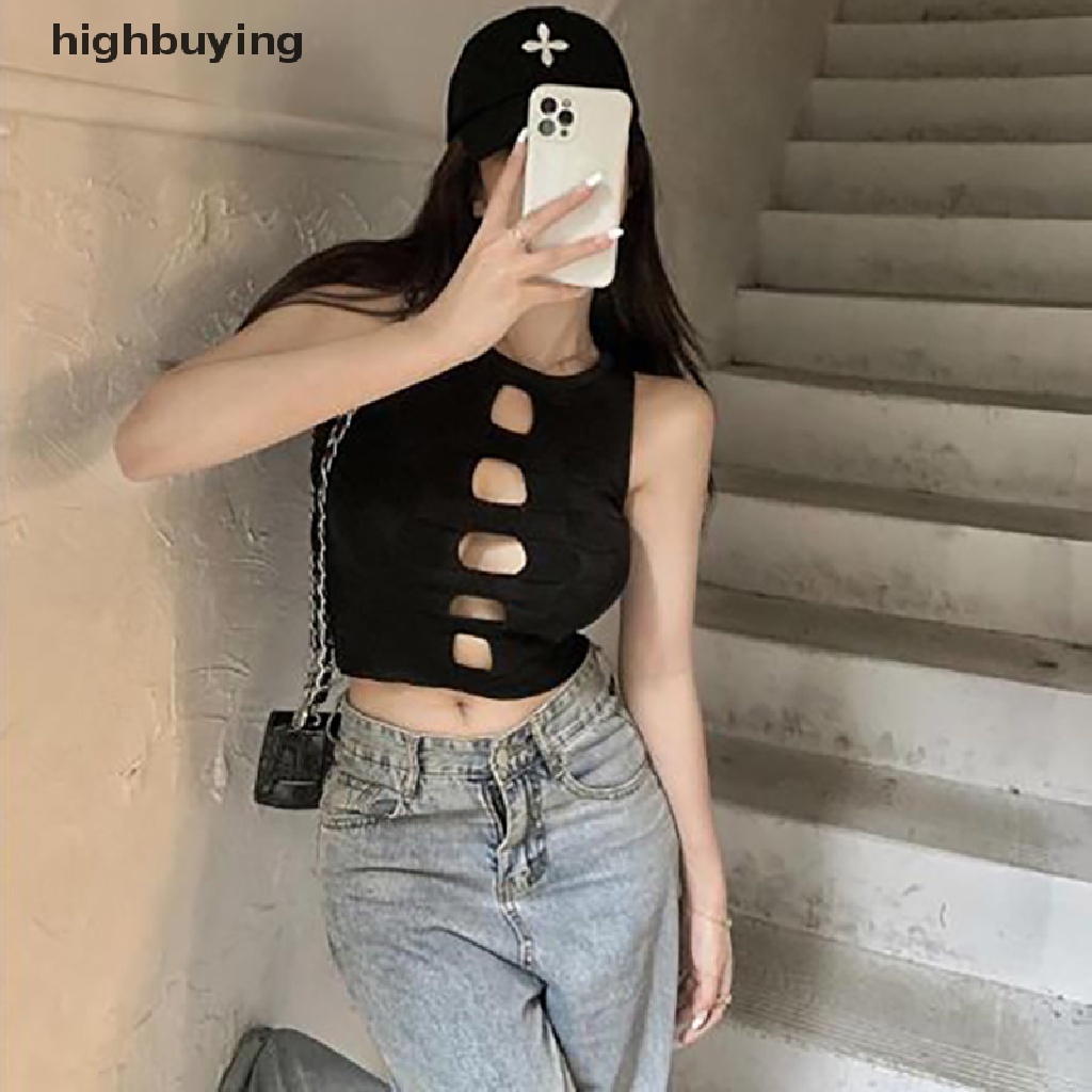 Áo Croptop Dệt Kim Không Tay Cổ Tròn Gợi Cảm Cho Nữ