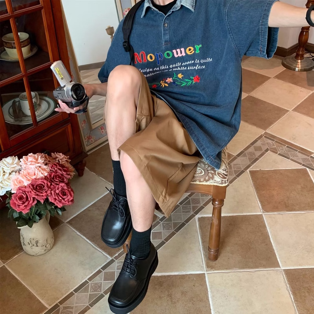 Áo Sơ Mi Tay Lửng Màu Trơn Thời Trang Mùa Hè Nhật Bản 2023POLO Dễ Phối Đồ Dành Cho Nam