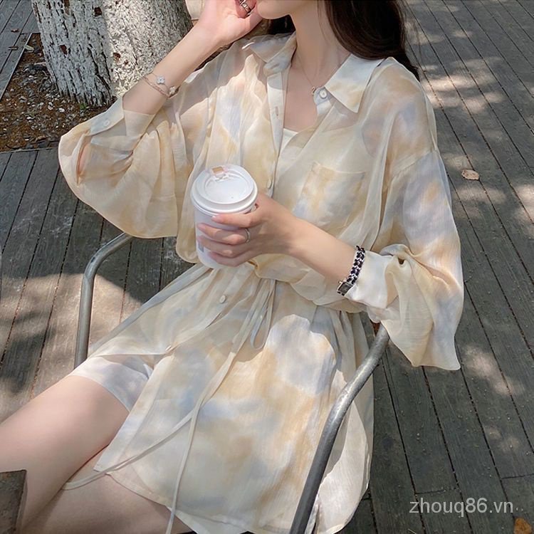 Bộ Áo Sơ Mi Chống Nắng Phối Quần Short Ống Rộng Kiểu Hàn Quốc Thời Trang Mùa Xuân 2023 Mới