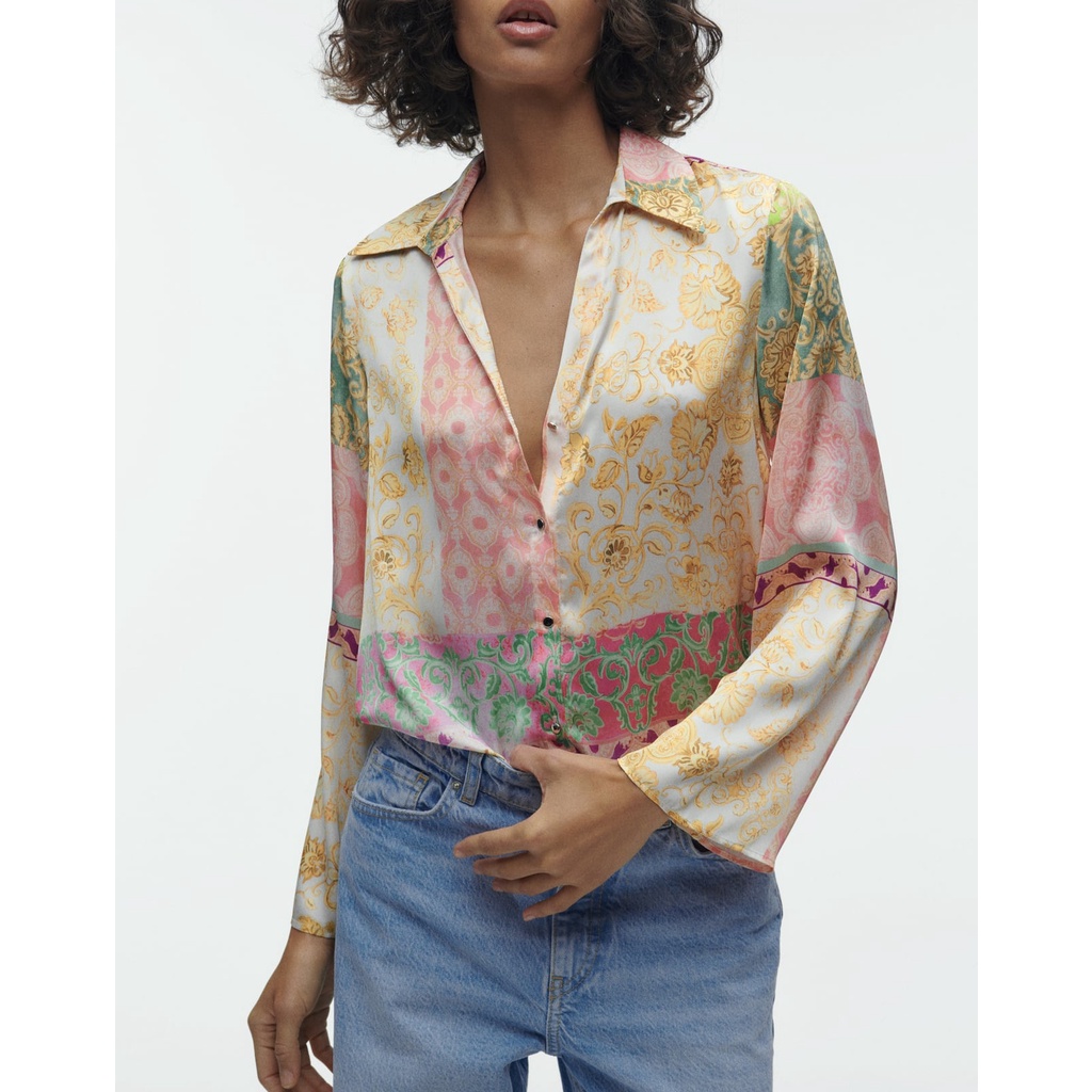 Zara Mùa Hè Áo Sơ Mi In Chắp Vá Mới 8245158/8245159