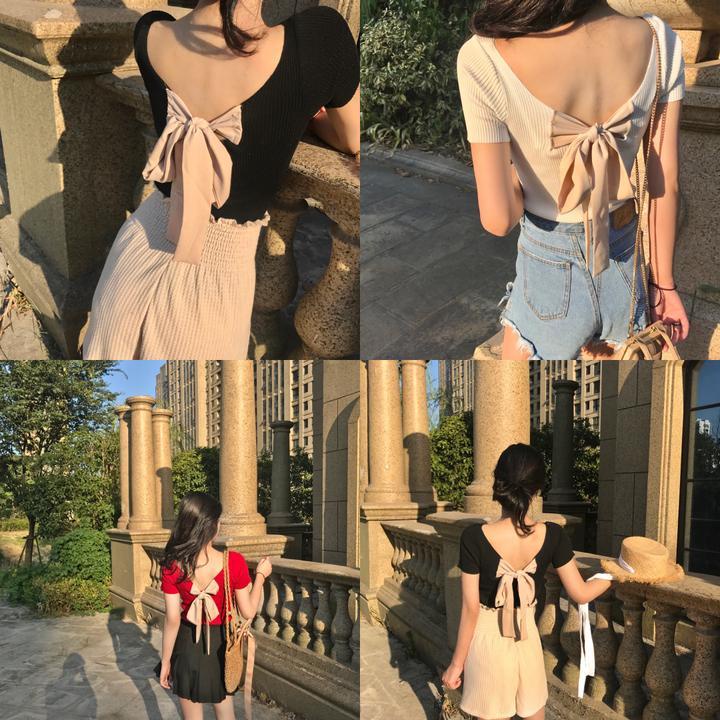 Áo Sơ Mi Hở Lưng Thắt Nơ Xinh Xắn Thời Trang Hè Cho Nữ