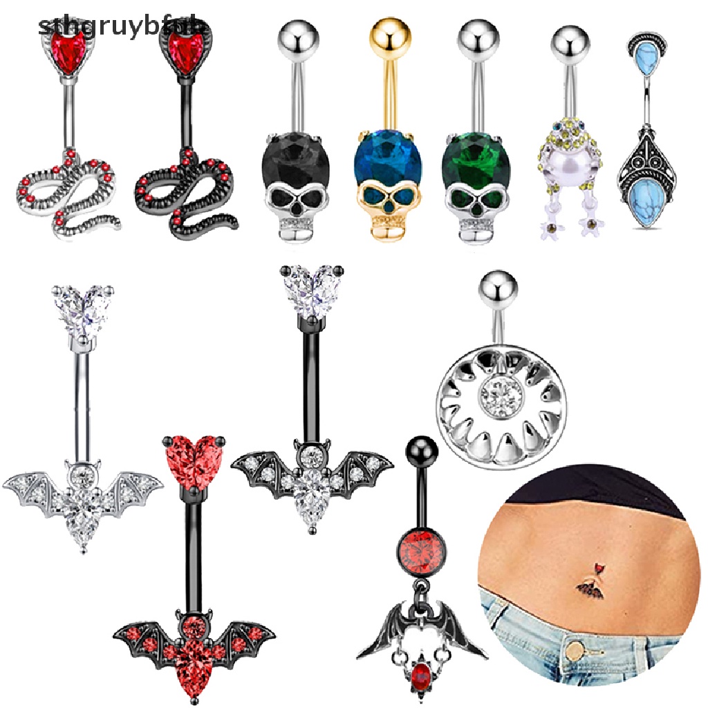 1 Khuyên Rốn Hình Con Dơi Bằng Thép Không Gỉ Đính Pha Lê