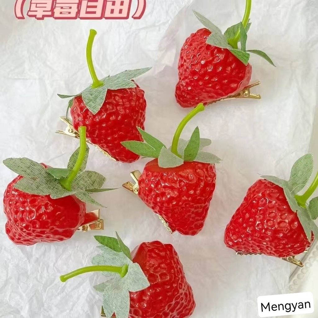 Kẹp Tóc Dâu Tây Ba Chiều Vui Nhộn ins Cho Học Sinh Hàng Có Sẵn