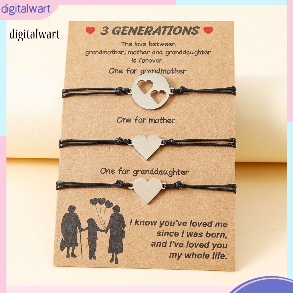 Kỹ Thuật Số| Set 3 Vòng Tay Trái Tim Rỗng Sáng Điều Chỉnh Được Cho Mẹ Và Bé