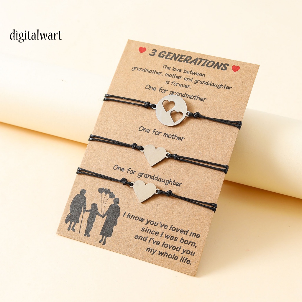 Kỹ Thuật Số| Set 3 Vòng Tay Trái Tim Rỗng Sáng Điều Chỉnh Được Cho Mẹ Và Bé