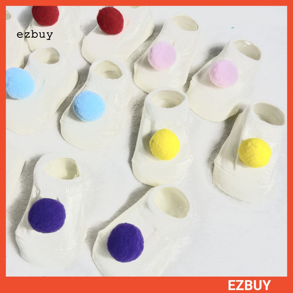 1 Đôi Tất Cotton Chống Trượt Đính Banh Lông Xinh Xắn Cho Bé
