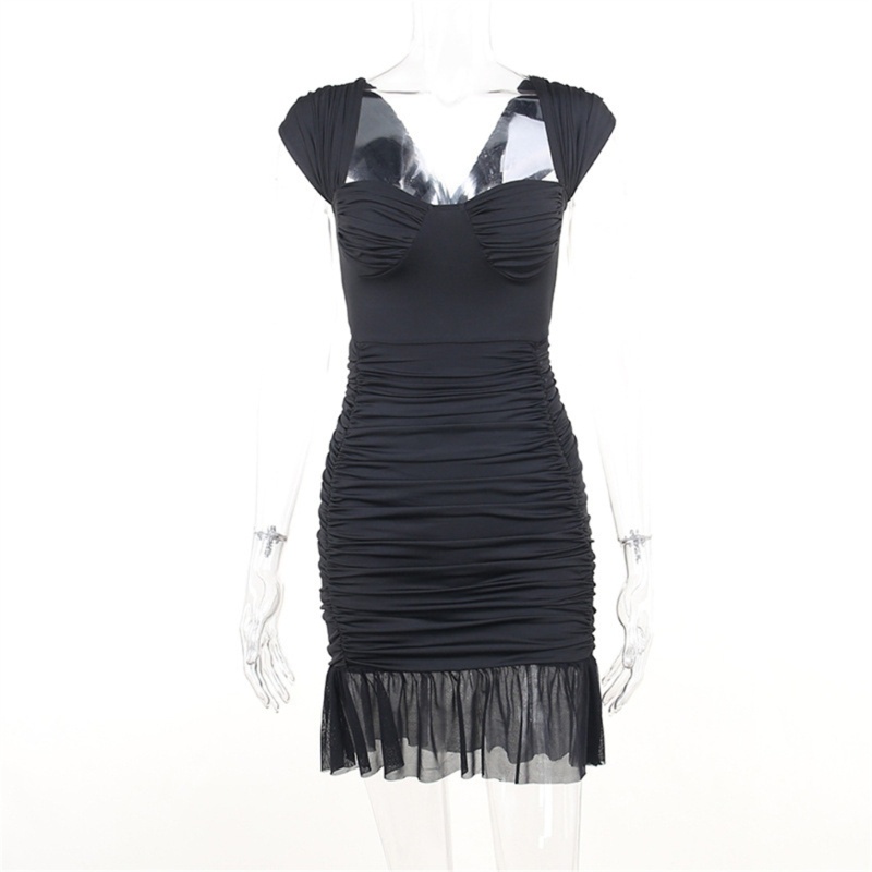 Đầm Mini Tay Ngắn Phối Lưới Ôm Dáng Thời Trang Mùa Hè Quyến Rũ Cho Nữ