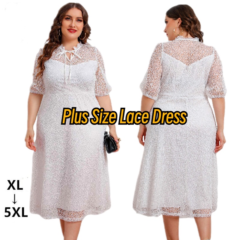 Đầm Dạ Hội Tay Lửng Cổ Chữ V Eo Cao Phối Ren Thanh Lịch Plus Size