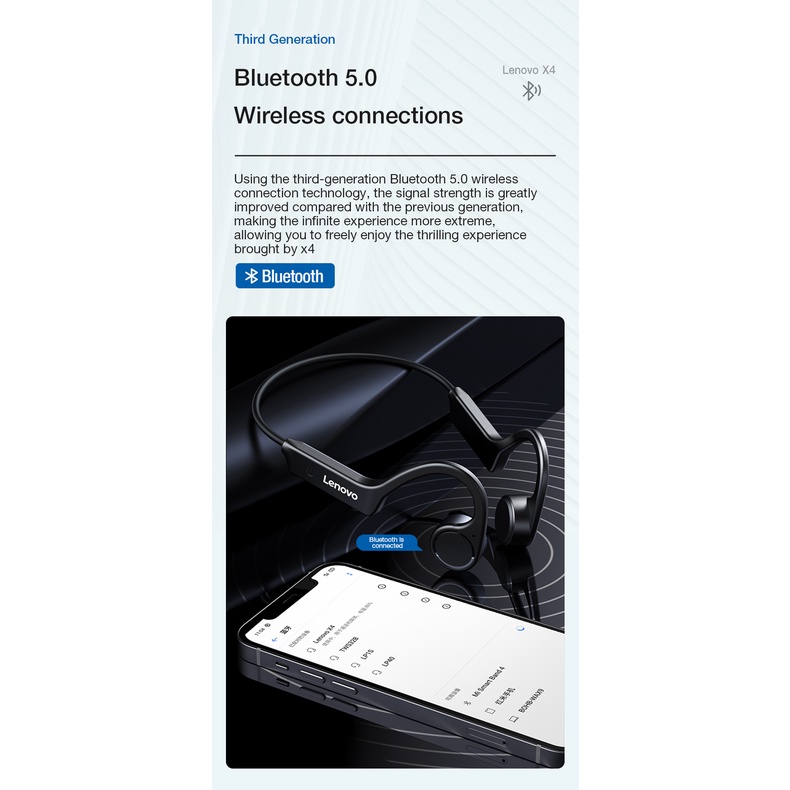 Tai Nghe Nhét Tai Thể Thao Không Dây Bluetooth Chống Nước IPX5 150mAh Cảm Ứng Xương Lenovo X4