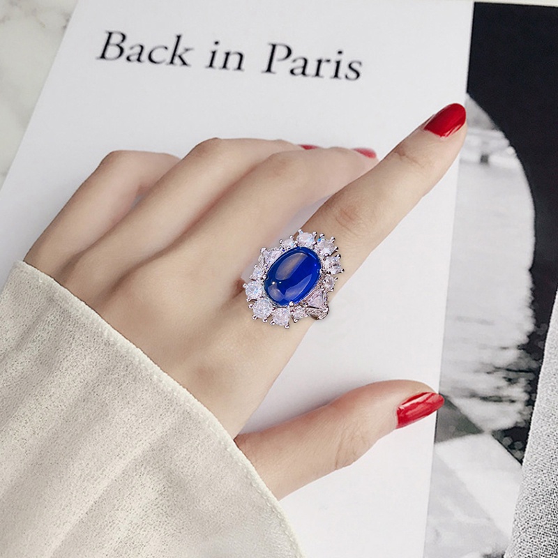 Ygt Nhẫn Cưới Đính Đá Sapphire Nhân Tạo Màu Vàng / Xanh Dương / Bạc Phong Cách Hoàng Gia Pháp Cổ Điển Sang Trọng