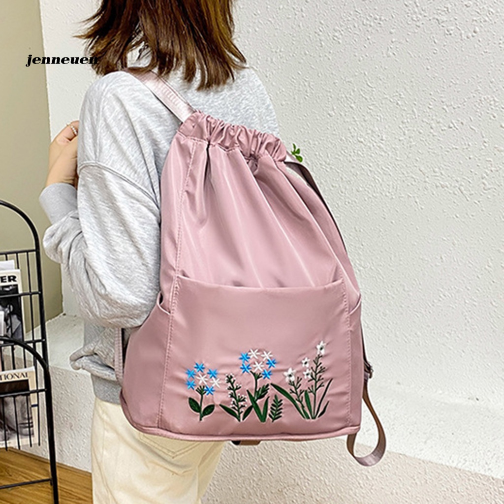 Ba Lô Rút Dây Chống Thấm Nước Thêu Hoa Xinh Xắn