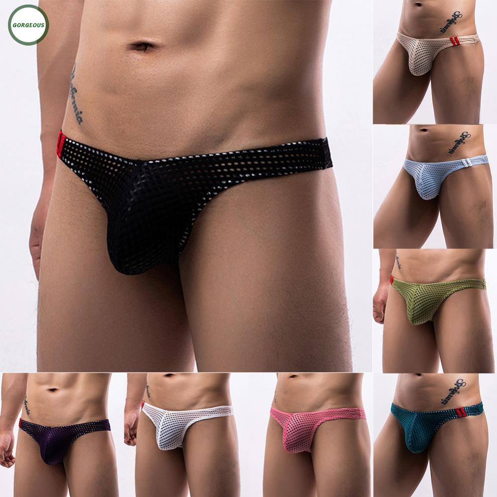 GORGEOUS~Men T-back Briefs Underwear Thong G-string Panties Mesh See-through Sexy Pouch
