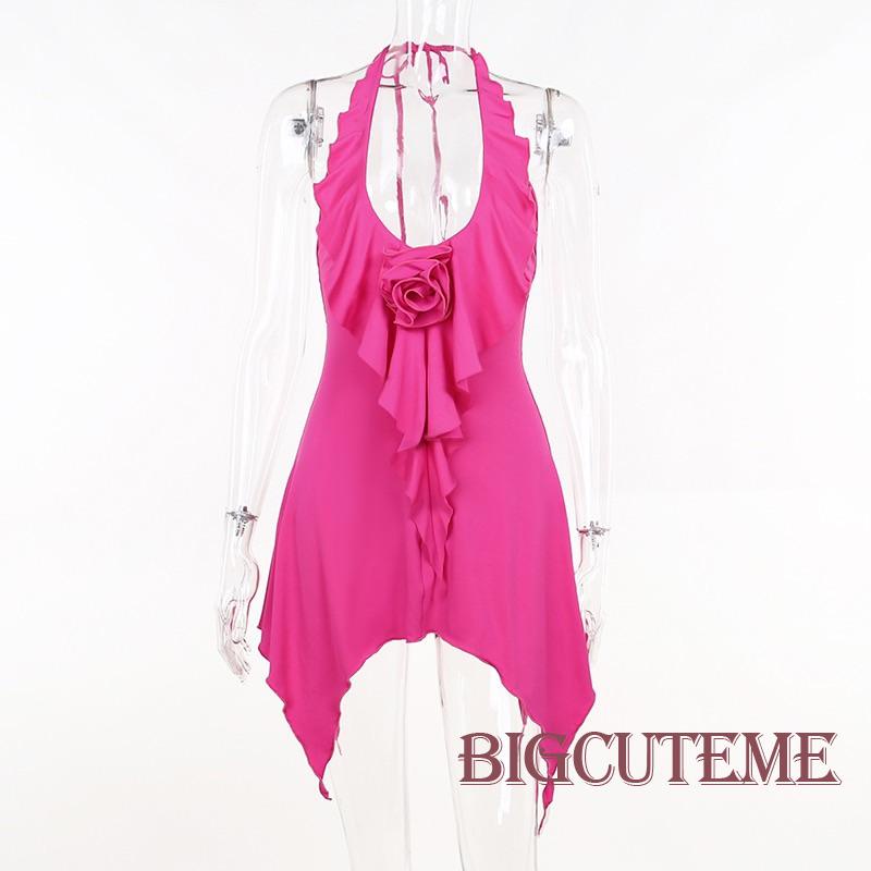 Đầm Sát Nách Màu Trơn Họa Tiết Hoa Hở Lưng Thời Trang Đường Phố Cho Nữ