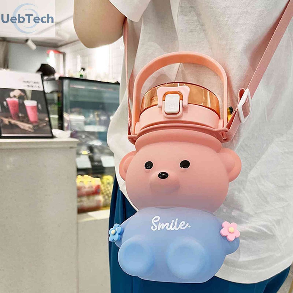 Cốc Uống Nước 1100ml Có Nắp Đậy Và Ống Hút Hình Gấu Dễ Thương