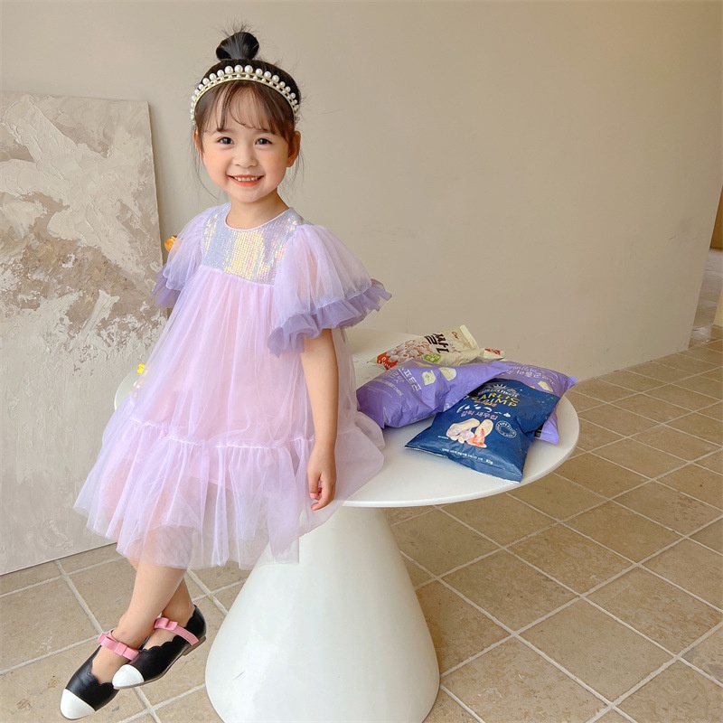 Hàng Mới Về Đầm Công Chúa Mùa Hè Hàn Quốc 2023 Phối Lưới Đính Kim Sa Lấp Lánh Cho Bé Gái