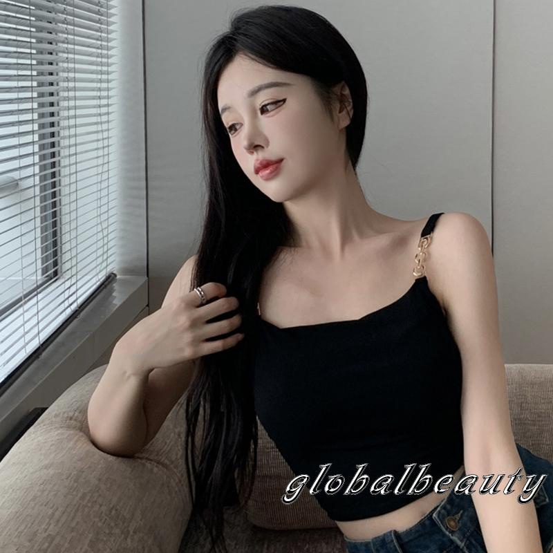 Áo Croptop Không Tay Có Mút Đệm Màu Sắc Đơn Giản Dành Cho Nữ