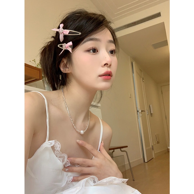 Kẹp Tóc Đính Đá Hình Nơ Hồng Xinh Xắn Cho Nữ