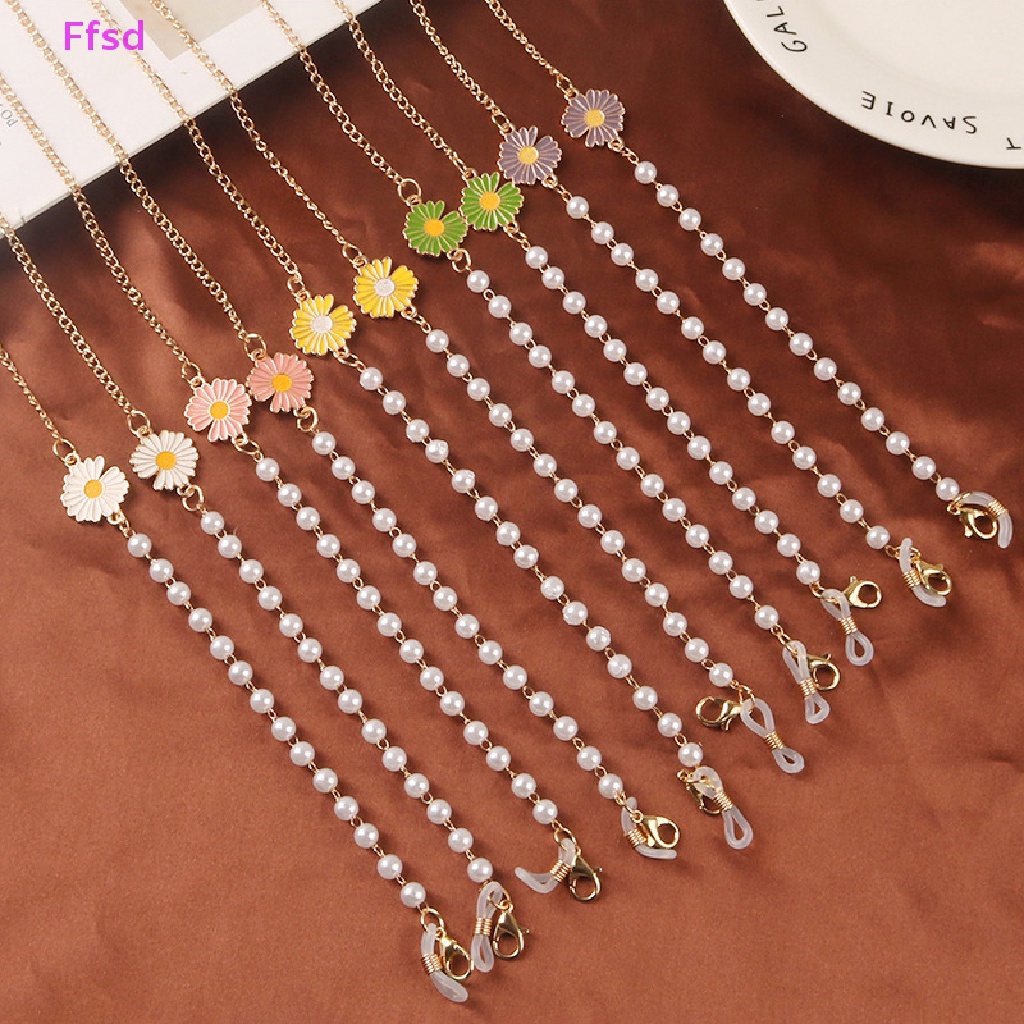 {Ffsd} Dây Đeo Mắt Kính Đính Hạt Ngọc Trai Hình Hoa Cúc Trang Sức Đa Năng * Bán Chạy