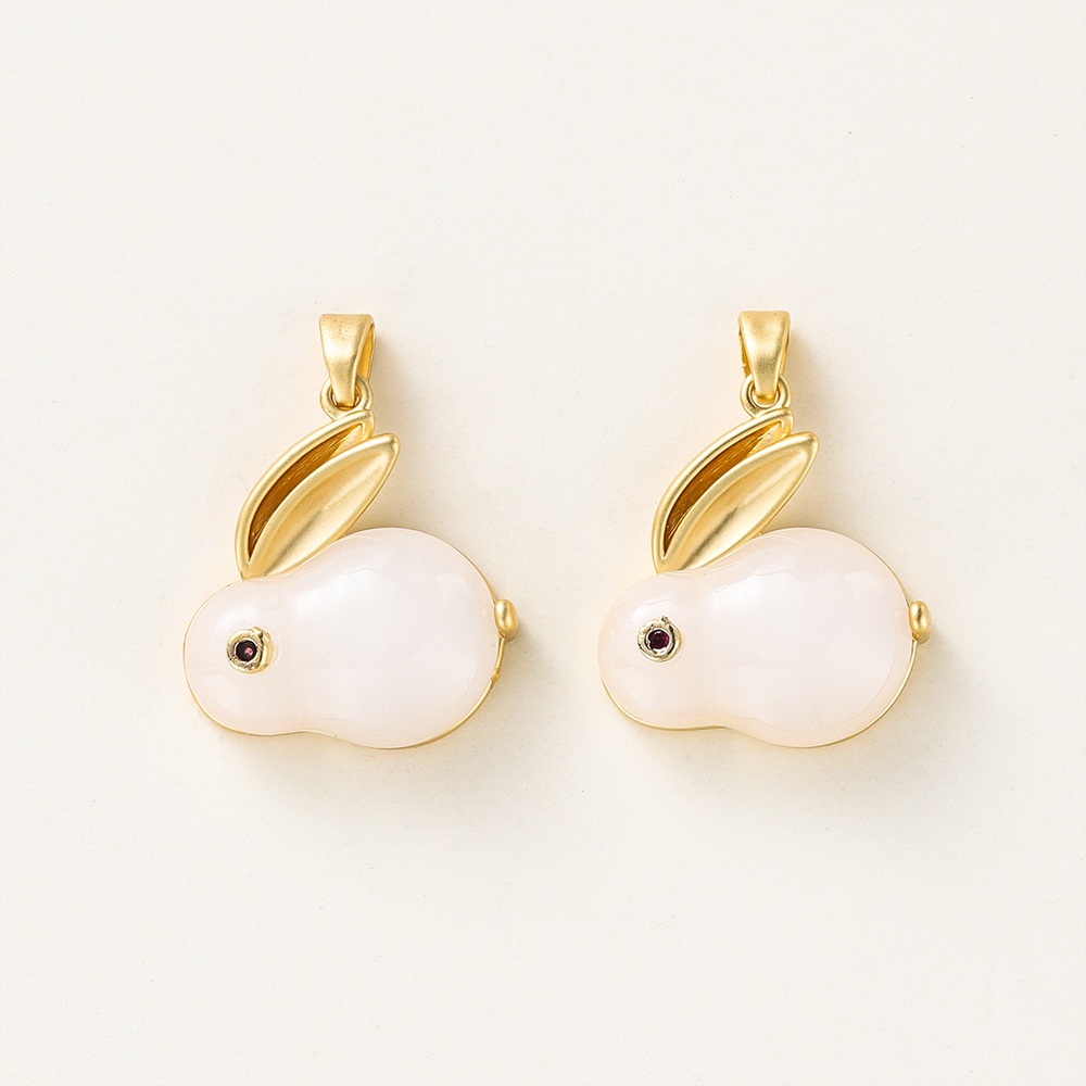 ST.KUNKKA Bộ 2 Mặt Dây Chuyền Hình Thỏ Nhỏ Màu Sắc Ngọc Bích Vàng Thật