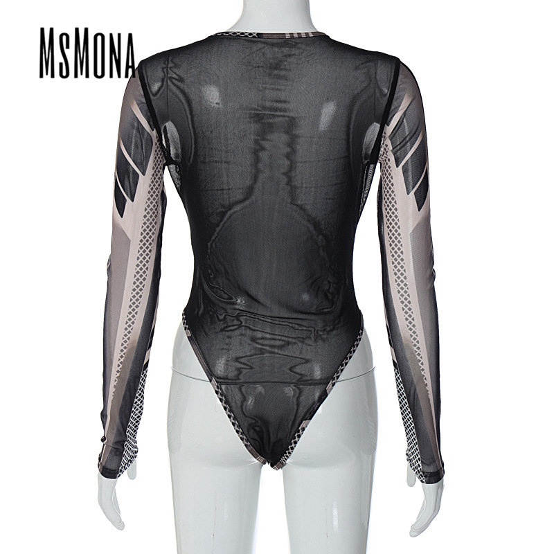 Bộ Áo Liền Quần Cổ Tròn Tay Dài Xuyên Thấu Phối Màu Tương Phản Thời Trang 2023 Cho Nữ