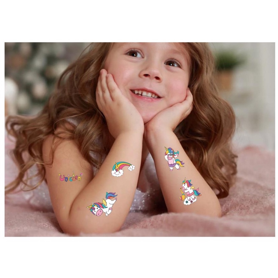 Miếng Dán Hình Xăm Kỳ Lân Dùng Một Lần Chất Lượng Cao Trang Trí Sinh Nhật Bé