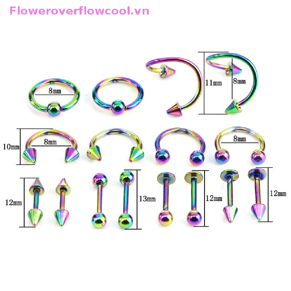 Bộ 16 Khuyên Xỏ Cơ Thể Bằng Thép Không Gỉ Hình Xoắn Ốc