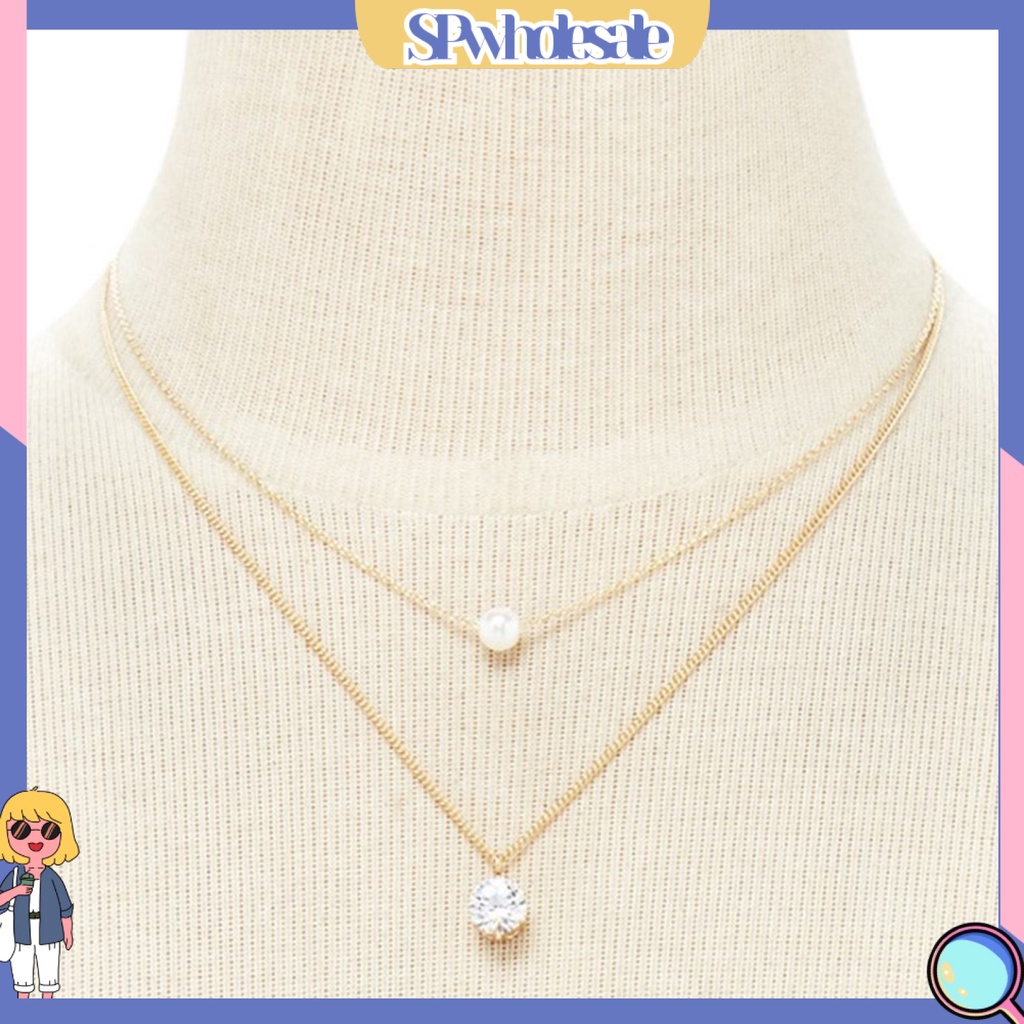 &lt;SPwholesale&gt; Vòng cổ Hai Lớp Đính Ngọc Trai Nhân Tạo Thời Trang Dành Cho Nữ