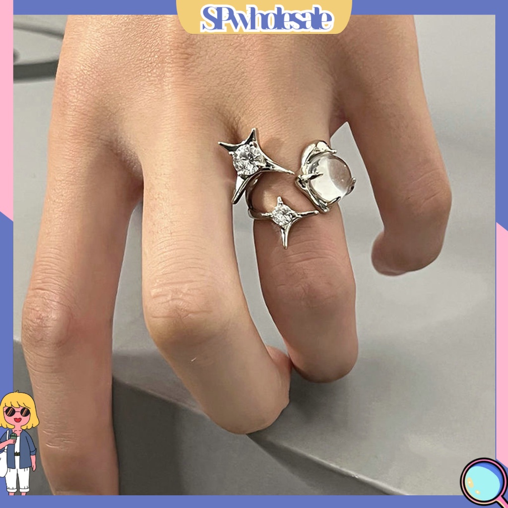 <SPwholesale> Nhẫn Dạng Hở Mạ Điện Sáng Bóng Đính Đá Giả Kim Cương Sáng Điều Chỉnh Được Trang Sức Cho Nữ