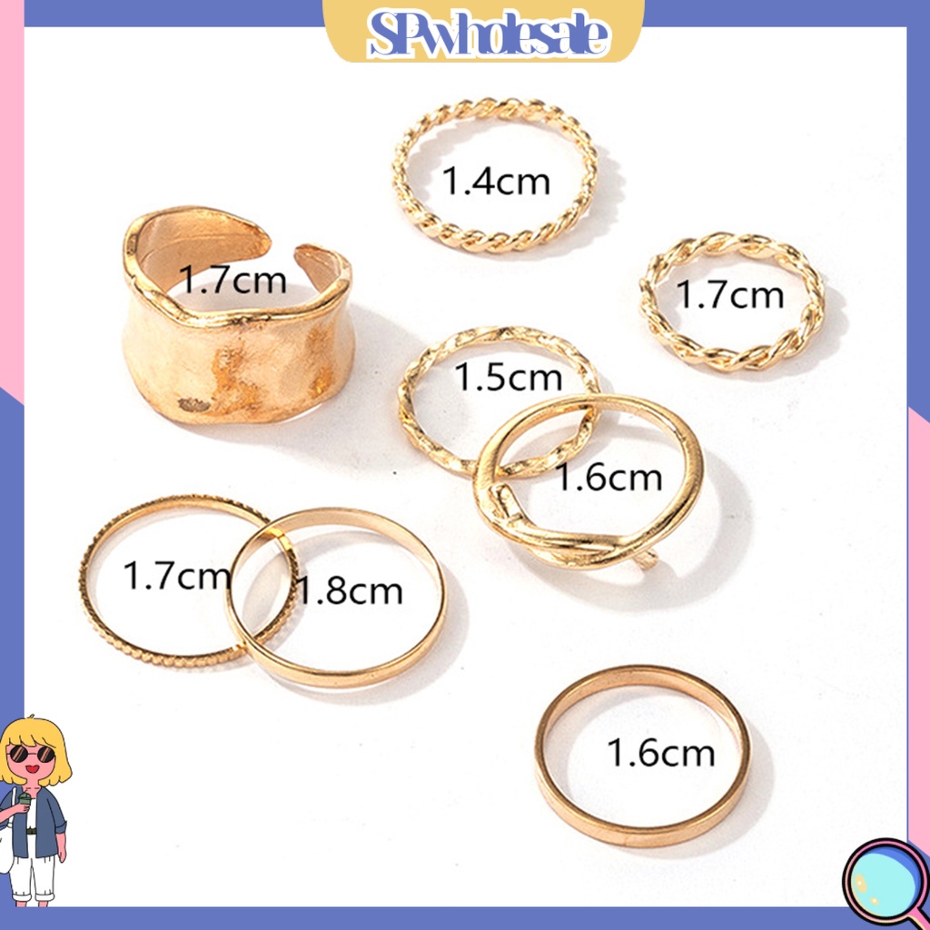 <SPwholesale> Bộ 8 Nhẫn Hợp Kim Kiểu Dáng Đơn Giản Thời Trang