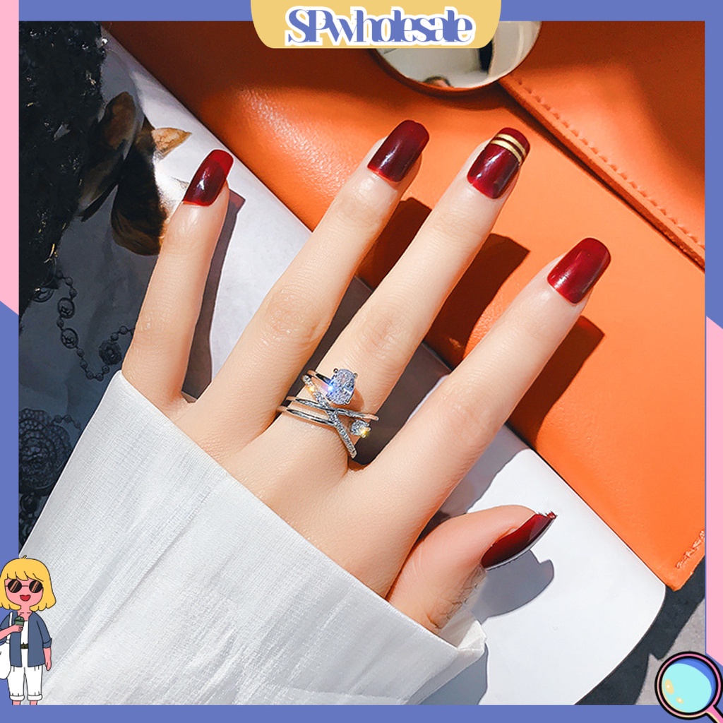 <SPwholesale> Nhẫn Kim Loại Dạng Mở Nhiều Lớp Đính Đá Trang Trí Có Thể Điều Chỉnh Cho Nữ