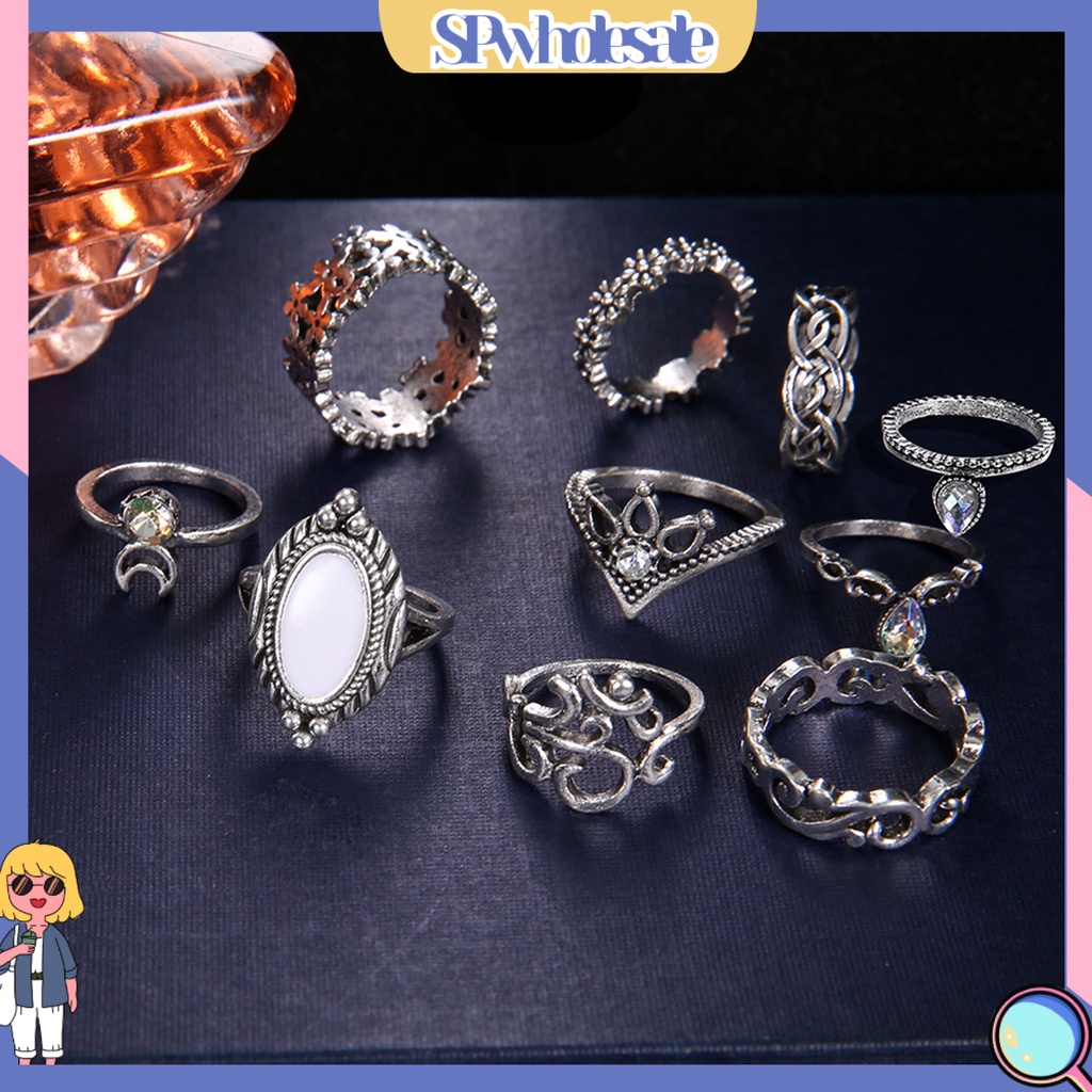<SPwholesale> Set 10 Nhẫn Đeo Khớp Ngón Tay Phong Cách Bohemian