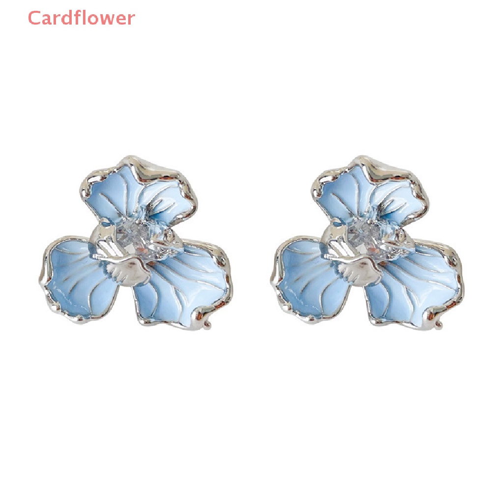 Bông Tai Hình Hoa Đính Pha Lê Màu Xanh Dương Phong Cách Hàn Quốc Cổ Điển Thời Trang Cho Nữ