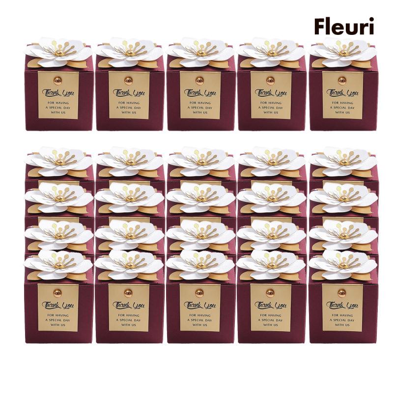 Set 25 Hộp Đựng Kẹo Cưới Hình Vuông Họa Tiết Hoa Tinh Tế