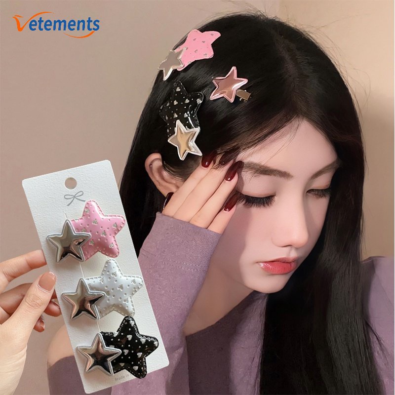 Kẹp Tóc Mỏ Vịt / Y2K Năm Cánh Bằng Da PU Phong Cách Vintage